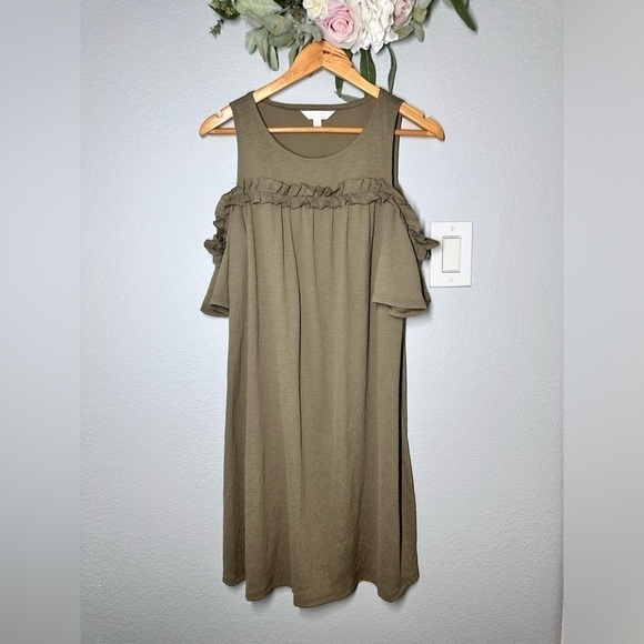 Lauren Conrad‎ Olive Green Off Shoulder Dress Size M - Picture 2 of 12